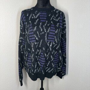 Chateau XXL Acrylic Sweater Made In Korea Black Purple Abstract Pattern